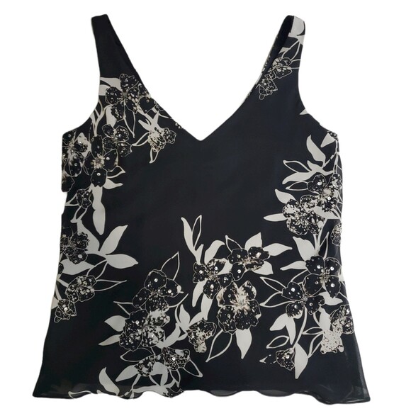 Alex Evenings Floral Sleeveless Blouse Dressy Tank with Sequin- Medium Petite MP - Picture 1 of 10